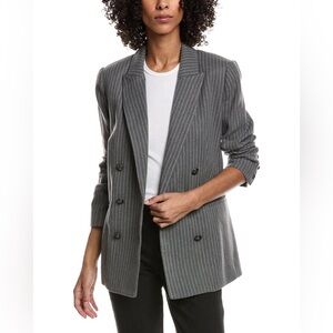 L’AGENCE Aimee Relaxed Fit Double Breasted Blazer Gray Pinstripe Size 8